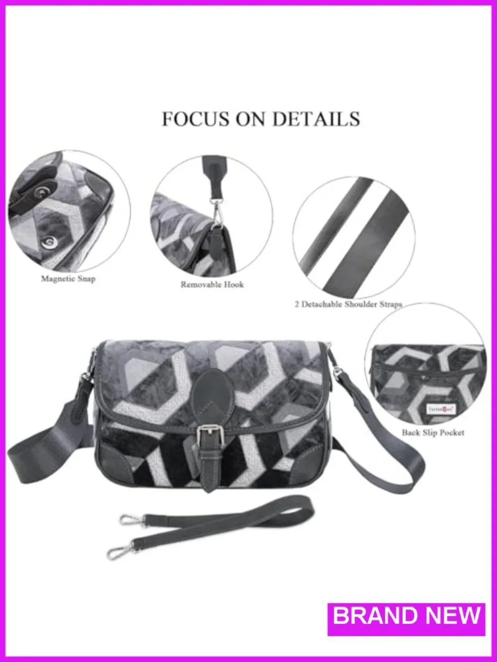 Women's Satchel Bag Crossbody with 2 Straps Zipper Closure Patchwork Handbag